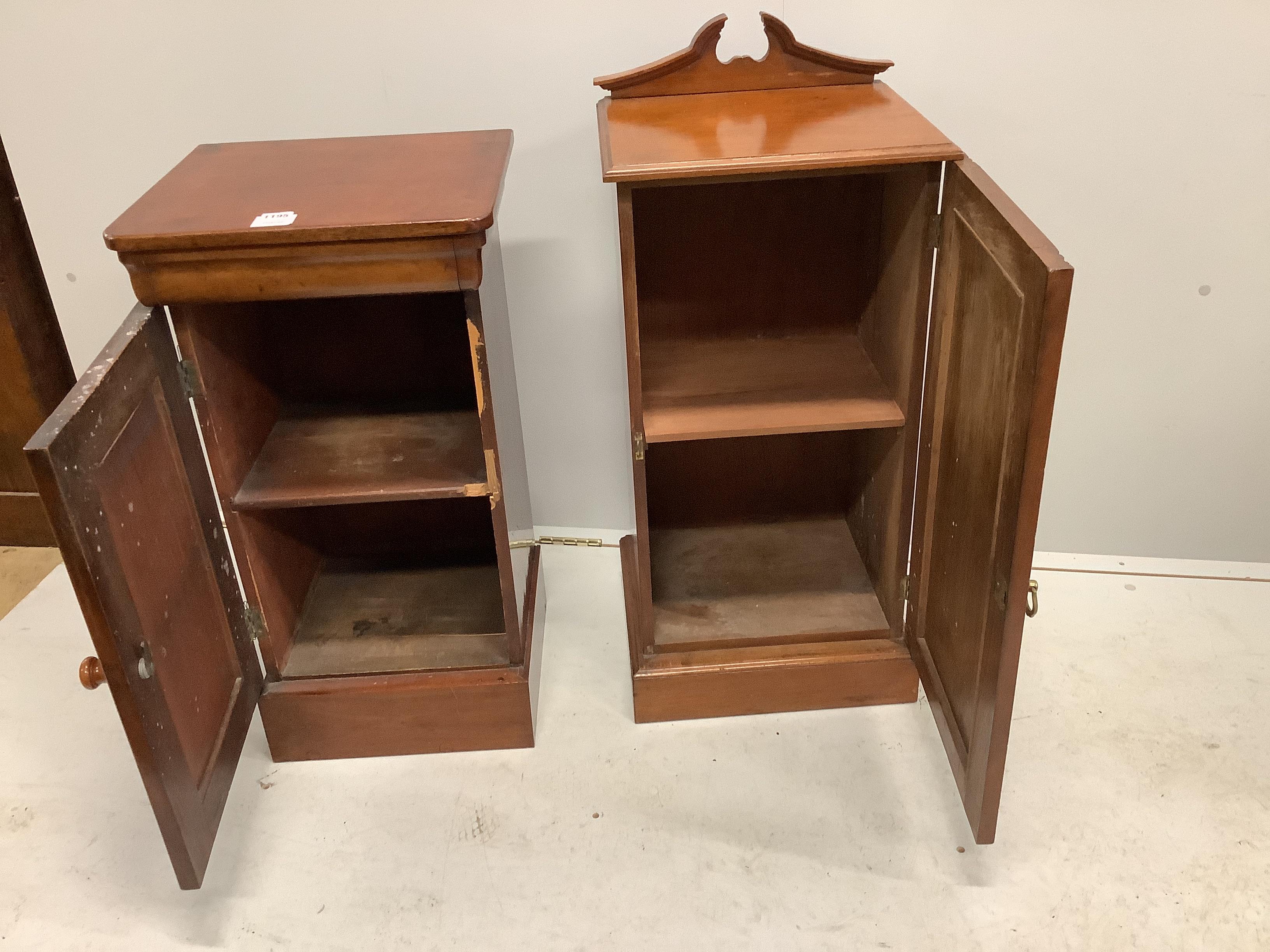 Two mahogany bedside cupboards, larger height 85cm